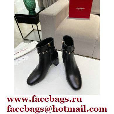 Ferragamo Heel 5.5cm Leather Vara Chain Ankle Boots Black 2021 - Click Image to Close