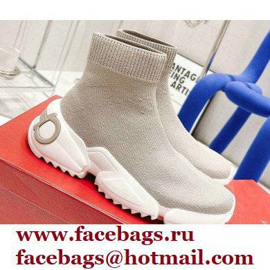 Ferragamo Maxi Gancini Sock Sneakers Light Gray 2021 - Click Image to Close