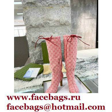 Gucci 8.5cm heel GG Canvas Mid-Heel Boots Pink