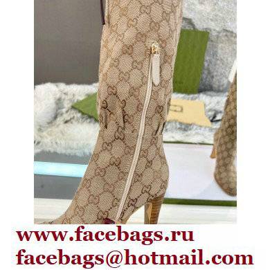 Gucci 8.5cm heel GG Canvas Mid-Heel Boots beige - Click Image to Close