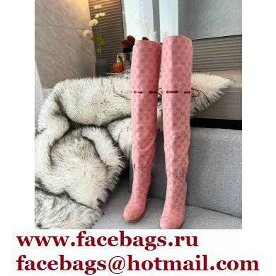 Gucci 8.5cm heel GG Canvas long Boots Pink - Click Image to Close