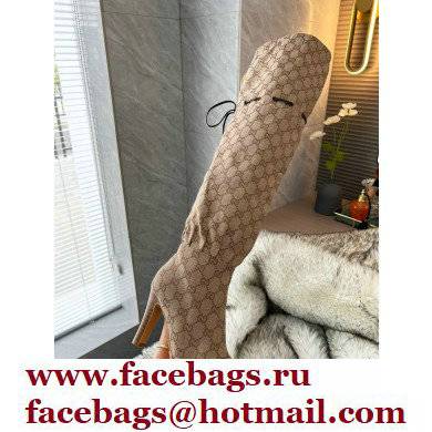 Gucci 8.5cm heel GG Canvas long Boots beige