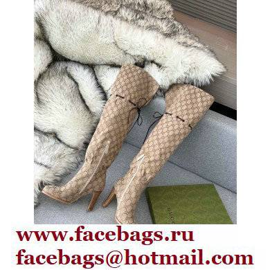 Gucci 8.5cm heel GG Canvas long Boots beige