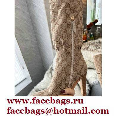 Gucci 8.5cm heel GG Canvas long Boots beige - Click Image to Close