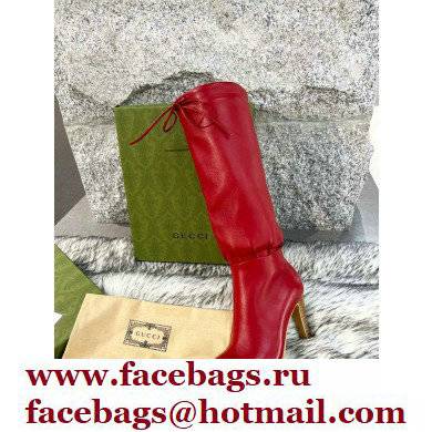 Gucci 8.5cm heel leather Boots red - Click Image to Close