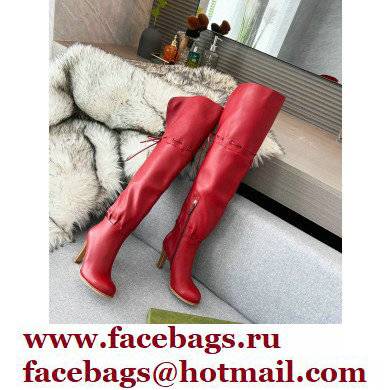 Gucci 8.5cm heel leather long Boots red - Click Image to Close