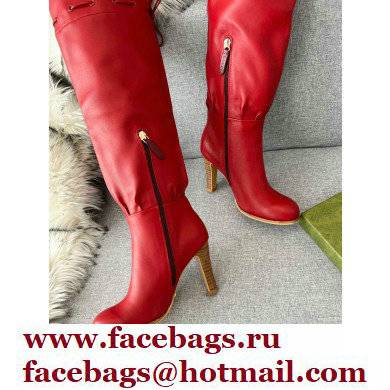 Gucci 8.5cm heel leather long Boots red - Click Image to Close