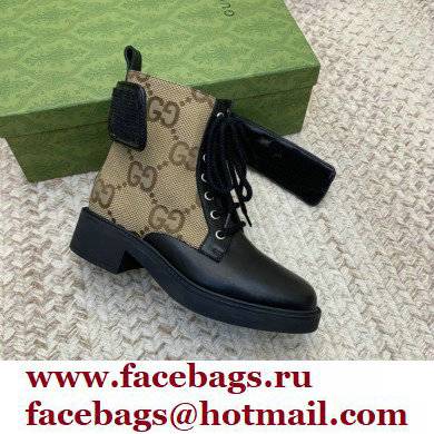 Gucci Ankle Boots Black/Beige with Double G 678984 2021 - Click Image to Close