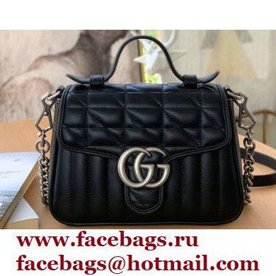 Gucci Aria Collection GG Marmont Mini Top Handle Bag 583571 Black 2021 - Click Image to Close
