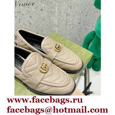 Gucci Chevron Leather Loafers with Double G 670399 Beige 2021 - Click Image to Close