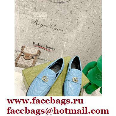 Gucci Chevron Leather Loafers with Double G 670399 Blue 2021 - Click Image to Close