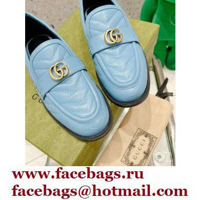 Gucci Chevron Leather Loafers with Double G 670399 Blue 2021 - Click Image to Close