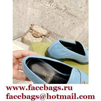 Gucci Chevron Leather Loafers with Double G 670399 Blue 2021