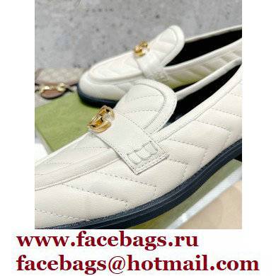 Gucci Chevron Leather Loafers with Double G 670399 White 2021 - Click Image to Close