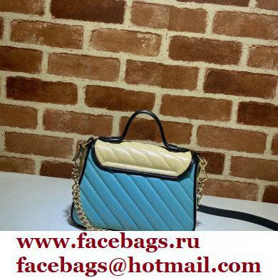Gucci Diagonal GG Marmont Mini Top Handle Bag 583571 Butter/Pastel Blue 2021 - Click Image to Close