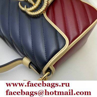 Gucci Diagonal GG Marmont Mini Top Handle Bag 583571 Navy Blue/Beige/Red 2021