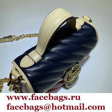 Gucci Diagonal GG Marmont Mini Top Handle Bag 583571 Navy Blue/Beige/Red 2021