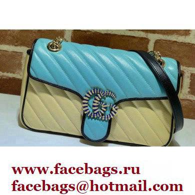 Gucci Diagonal GG Marmont Small Shoulder Bag 443497 Butter/Pastel Blue 2021