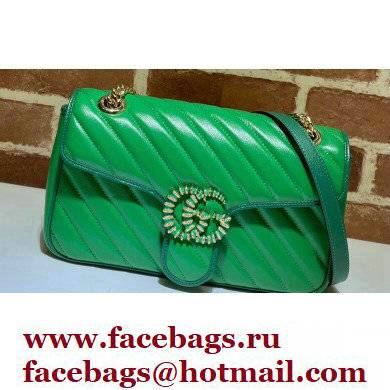 Gucci Diagonal GG Marmont Small Shoulder Bag 443497 Green 2021 - Click Image to Close