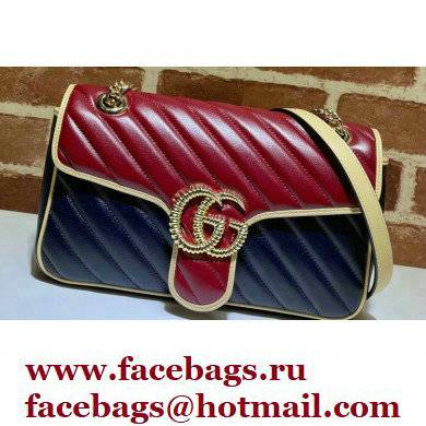 Gucci Diagonal GG Marmont Small Shoulder Bag 443497 Navy Blue/Beige/Red 2021