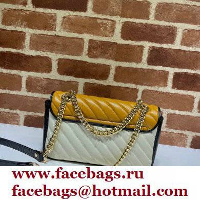 Gucci Diagonal GG Marmont Small Shoulder Bag 443497 Yellow/White/Black 2021 - Click Image to Close