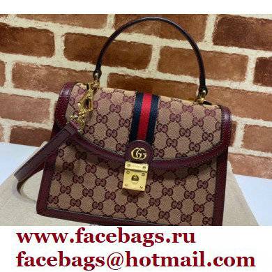 Gucci Ophidia Small Top Handle Bag with Web 651055 GG Canvas Burgundy 2021 - Click Image to Close