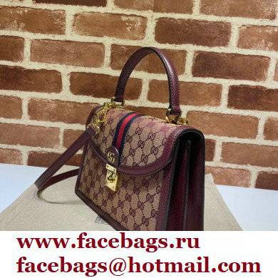 Gucci Ophidia Small Top Handle Bag with Web 651055 GG Canvas Burgundy 2021