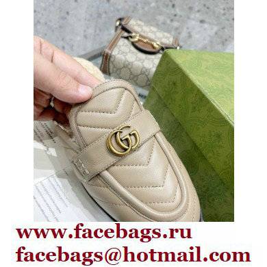 Gucci Shearling Merino Lining Chevron Leather Slippers with Double G 670400 Beige 2021