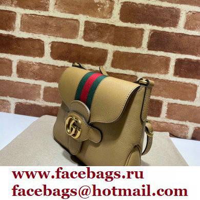 Gucci Small Messenger Bag with Double G and Web 648934 Leather Beige 2021 - Click Image to Close