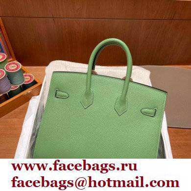 Hermes Birkin 25cm Bag in Original epsom Leather vert criquet with SILVER hardware handmade - Click Image to Close