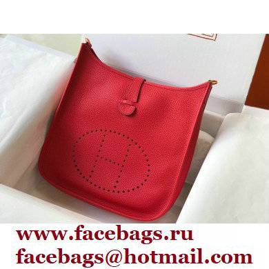 Hermes Evelyne III PM Bag Red with Gold Hardware Half Handmade