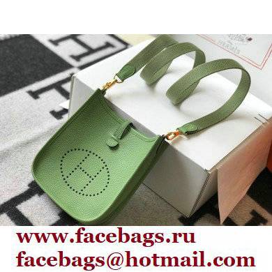 Hermes Mini Evelyne Bag Avocado Green with Gold Hardware Half Handmade