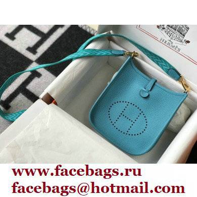 Hermes Mini Evelyne Bag Blue Du Nord with Gold Hardware Half Handmade