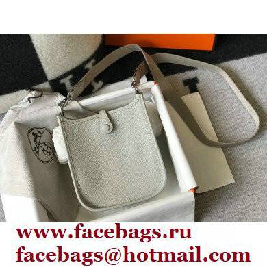 Hermes Mini Evelyne Bag Pearl Grey with Silver Hardware