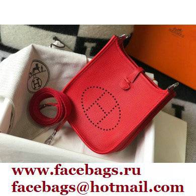 Hermes Mini Evelyne Bag Red with Silver Hardware