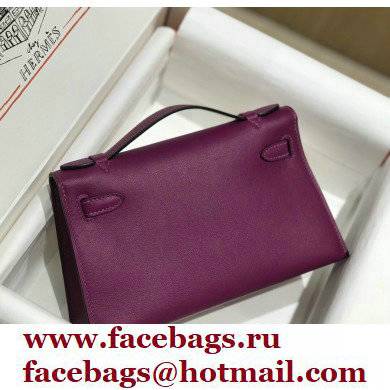 Hermes Mini Kelly 22 Pochette Bag Anemone Purple in Swift Leather with Gold Hardware