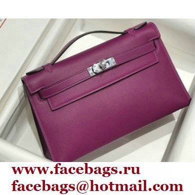 Hermes Mini Kelly 22 Pochette Bag Anemone Purple in Swift Leather with Silver Hardware