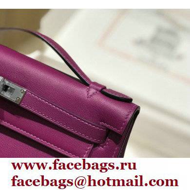 Hermes Mini Kelly 22 Pochette Bag Anemone Purple in Swift Leather with Silver Hardware