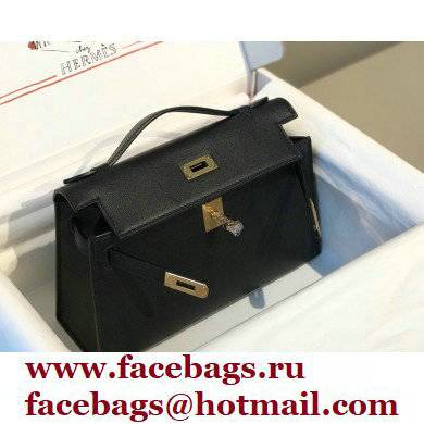 Hermes Mini Kelly 22 Pochette Bag Black in Swift Leather with Gold Hardware