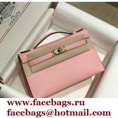 Hermes Mini Kelly 22 Pochette Bag Cherry Pink in Swift Leather with Gold Hardware
