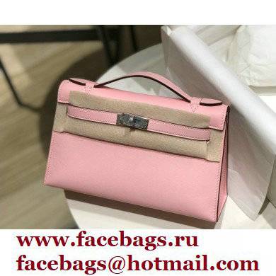 Hermes Mini Kelly 22 Pochette Bag Cherry Pink in Swift Leather with Silver Hardware - Click Image to Close