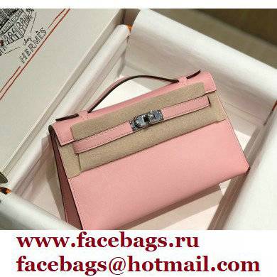 Hermes Mini Kelly 22 Pochette Bag Cherry Pink in Swift Leather with Silver Hardware