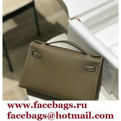 Hermes Mini Kelly 22 Pochette Bag Etoupe in Swift Leather with Gold Hardware