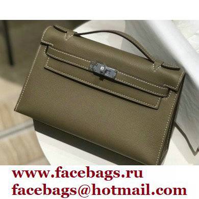 Hermes Mini Kelly 22 Pochette Bag Etoupe in Swift Leather with Silver Hardware