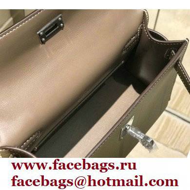 Hermes Mini Kelly 22 Pochette Bag Etoupe in Swift Leather with Silver Hardware