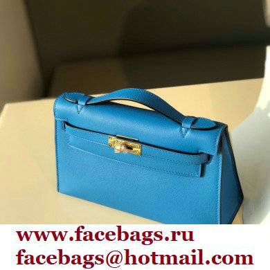 Hermes Mini Kelly 22 Pochette Bag Izmir Blue in Swift Leather with Gold Hardware