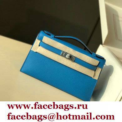 Hermes Mini Kelly 22 Pochette Bag Izmir Blue in Swift Leather with Silver Hardware