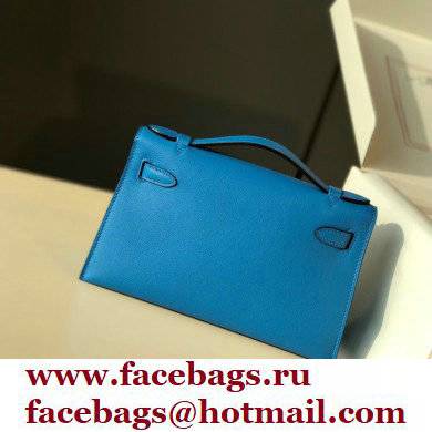 Hermes Mini Kelly 22 Pochette Bag Izmir Blue in Swift Leather with Silver Hardware - Click Image to Close
