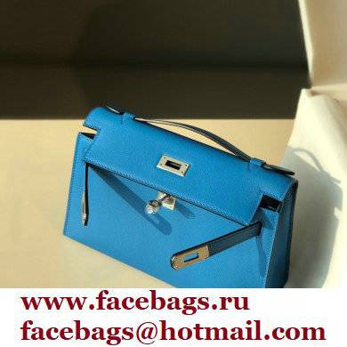 Hermes Mini Kelly 22 Pochette Bag Izmir Blue in Swift Leather with Silver Hardware - Click Image to Close