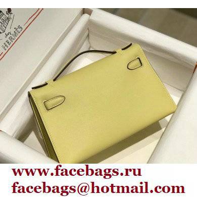 Hermes Mini Kelly 22 Pochette Bag Light Yellow in Swift Leather with Silver Hardware